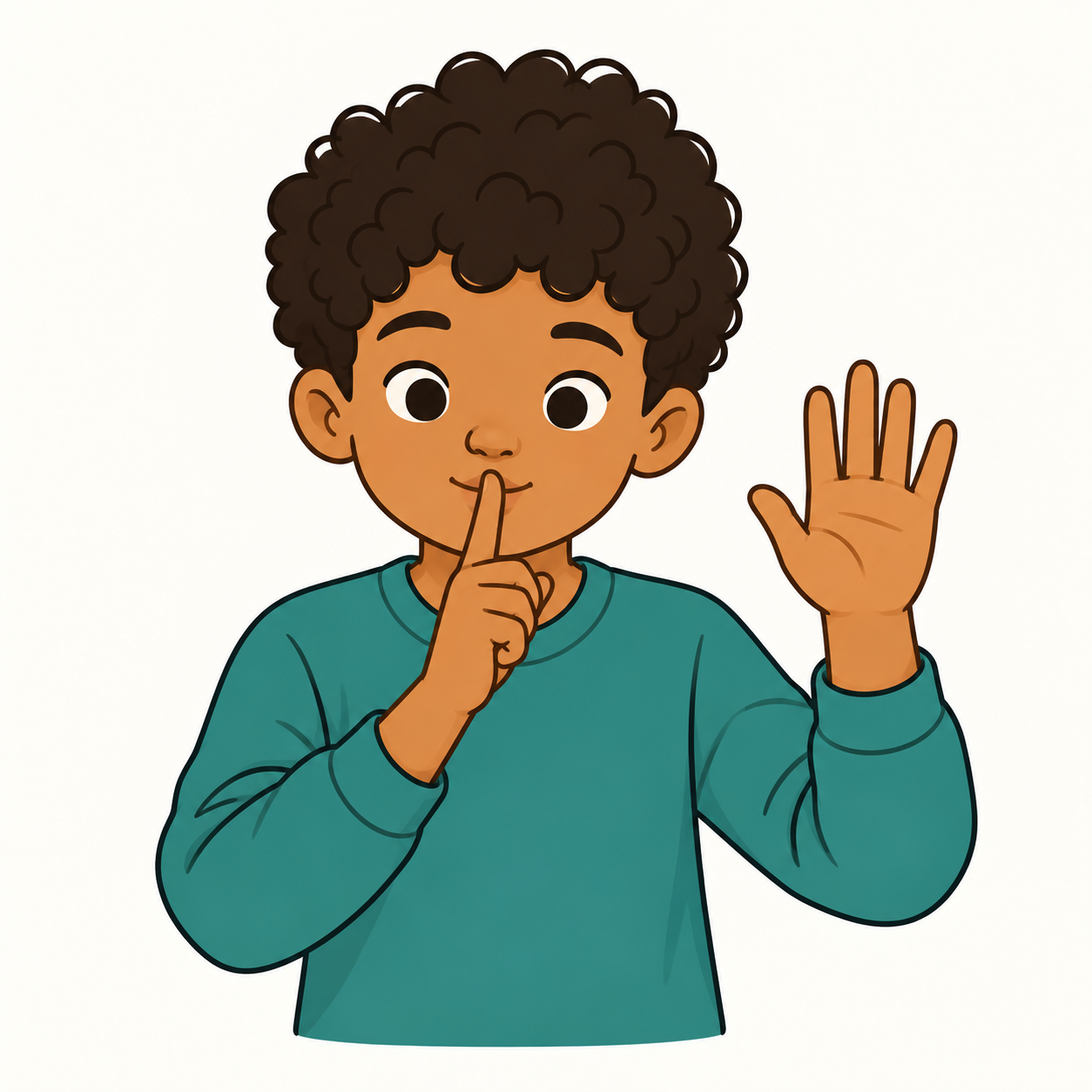 Kind mit einem Finger vor dem Mund und der anderen Hand erhoben